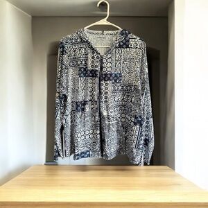 Lands’ End Navy & White Paisley Print Zip-Up Hoodie - New Without Tags